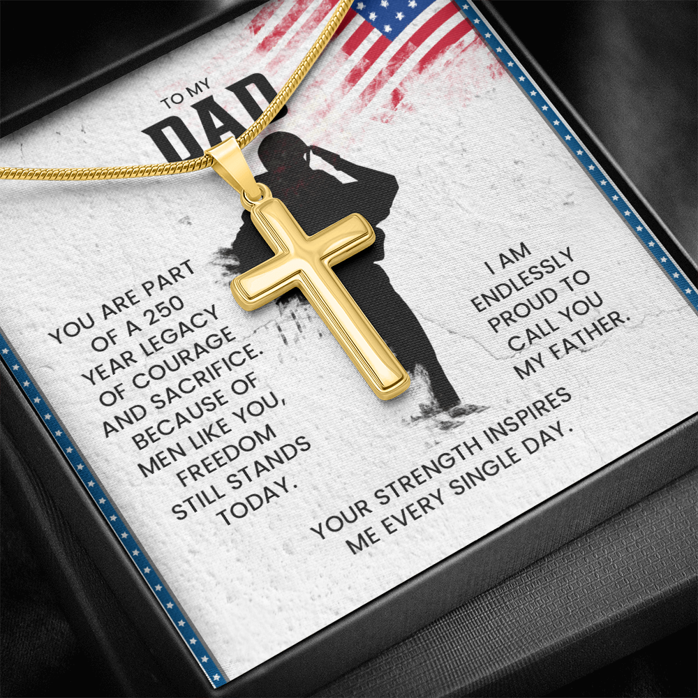 To My Dad Cross Necklace – Patriotic Father Gift | Proud Legacy Courage & Sacrifice Jewelry