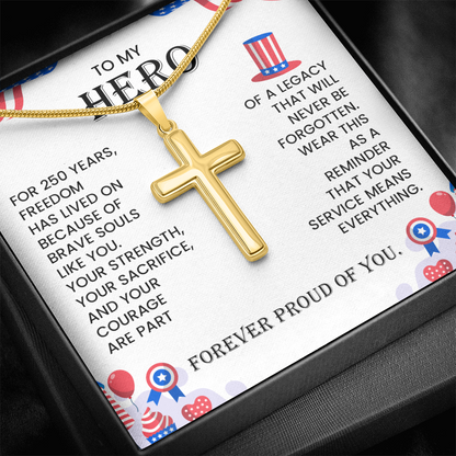 To My Hero Cross Necklace – Patriotic Tribute Gift | Courage Strength Sacrifice Jewelry
