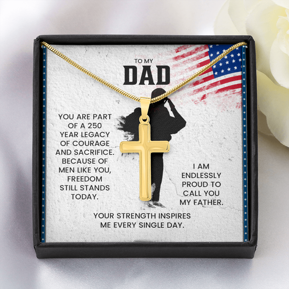 To My Dad Cross Necklace – Patriotic Father Gift | Proud Legacy Courage & Sacrifice Jewelry