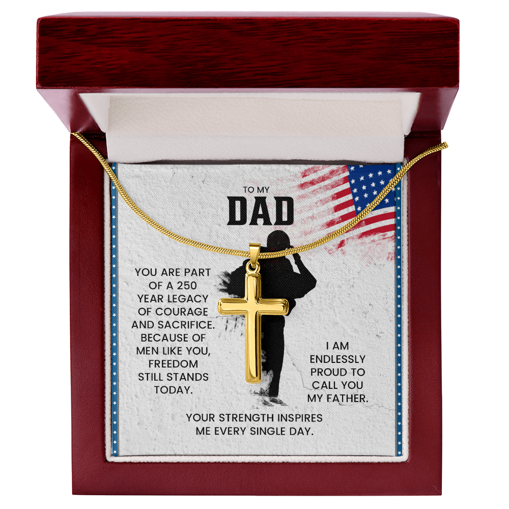 To My Dad Cross Necklace – Patriotic Father Gift | Proud Legacy Courage & Sacrifice Jewelry