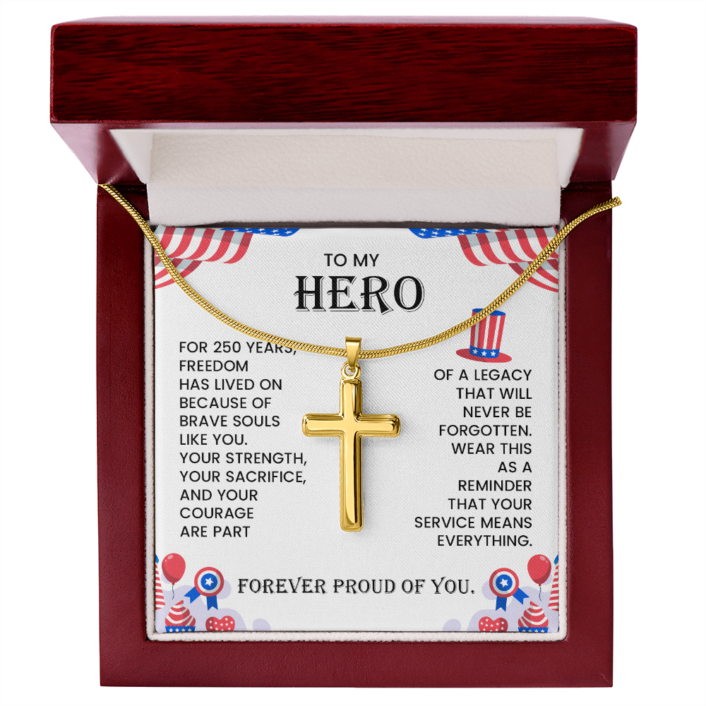 To My Hero Cross Necklace – Patriotic Tribute Gift | Courage Strength Sacrifice Jewelry
