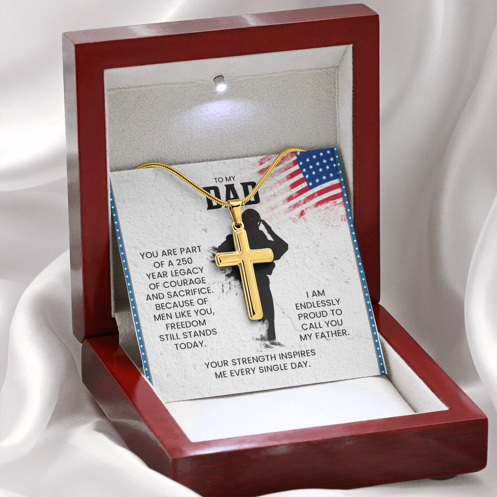 To My Dad Cross Necklace – Patriotic Father Gift | Proud Legacy Courage & Sacrifice Jewelry