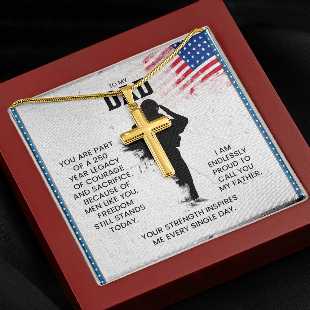 To My Dad Cross Necklace – Patriotic Father Gift | Proud Legacy Courage & Sacrifice Jewelry