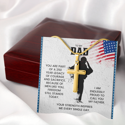 To My Dad Cross Necklace – Patriotic Father Gift | Proud Legacy Courage & Sacrifice Jewelry