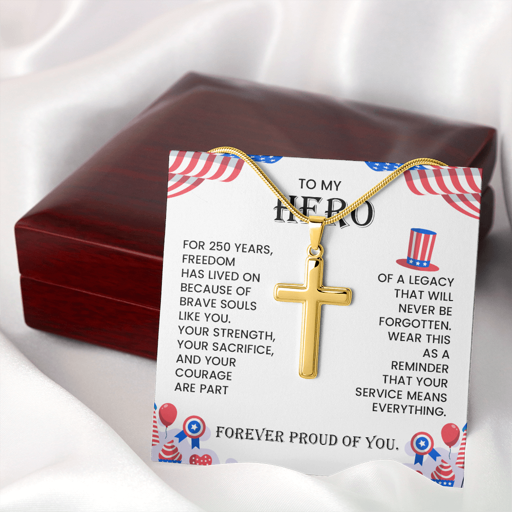 To My Hero Cross Necklace – Patriotic Tribute Gift | Courage Strength Sacrifice Jewelry