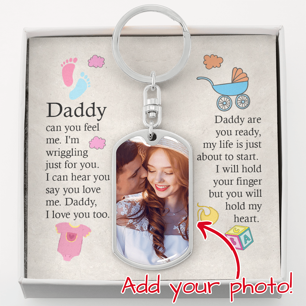 silver dog tag keychain hold my heart from bump announcement gift