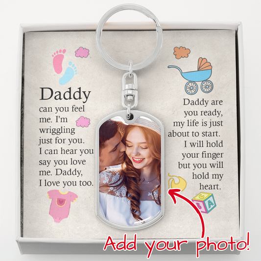 silver dog tag keychain hold my heart from bump announcement gift