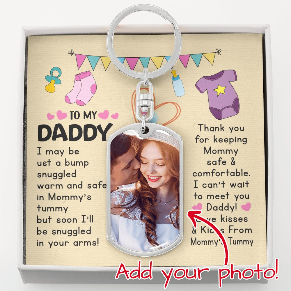 Personalized mommy's tummy message dad keychain gift