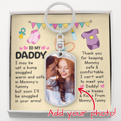 Personalized mommy's tummy message dad keychain gift