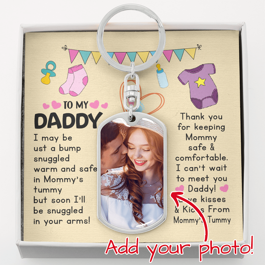 Personalized mommy's tummy message dad keychain gift