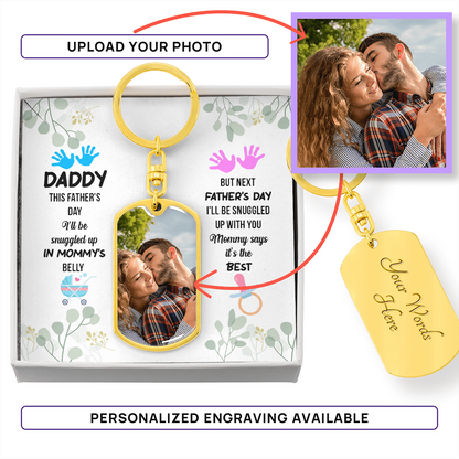 new dad photo keychain mommy says it's the best dog tag