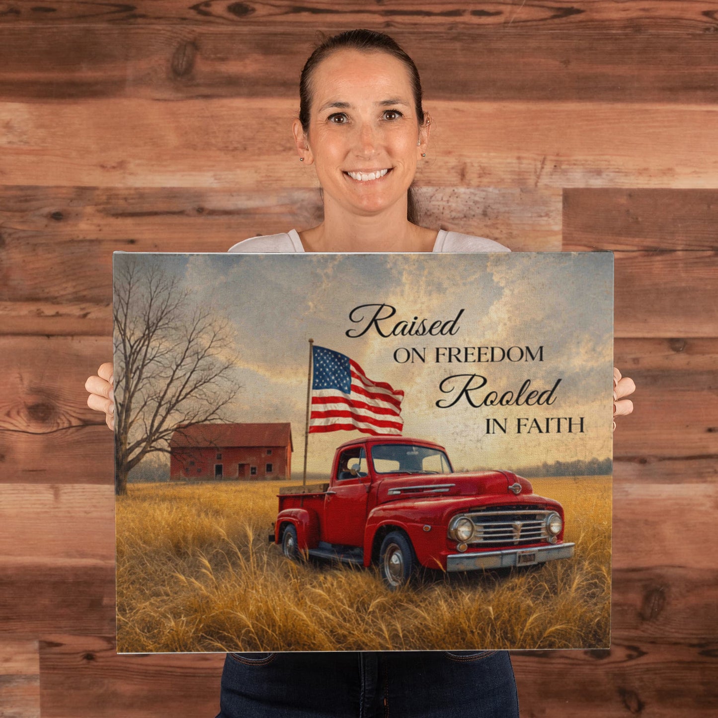 Personalized Rustic American Farm Canvas – Custom Family Name Patriotic Country Wall Art