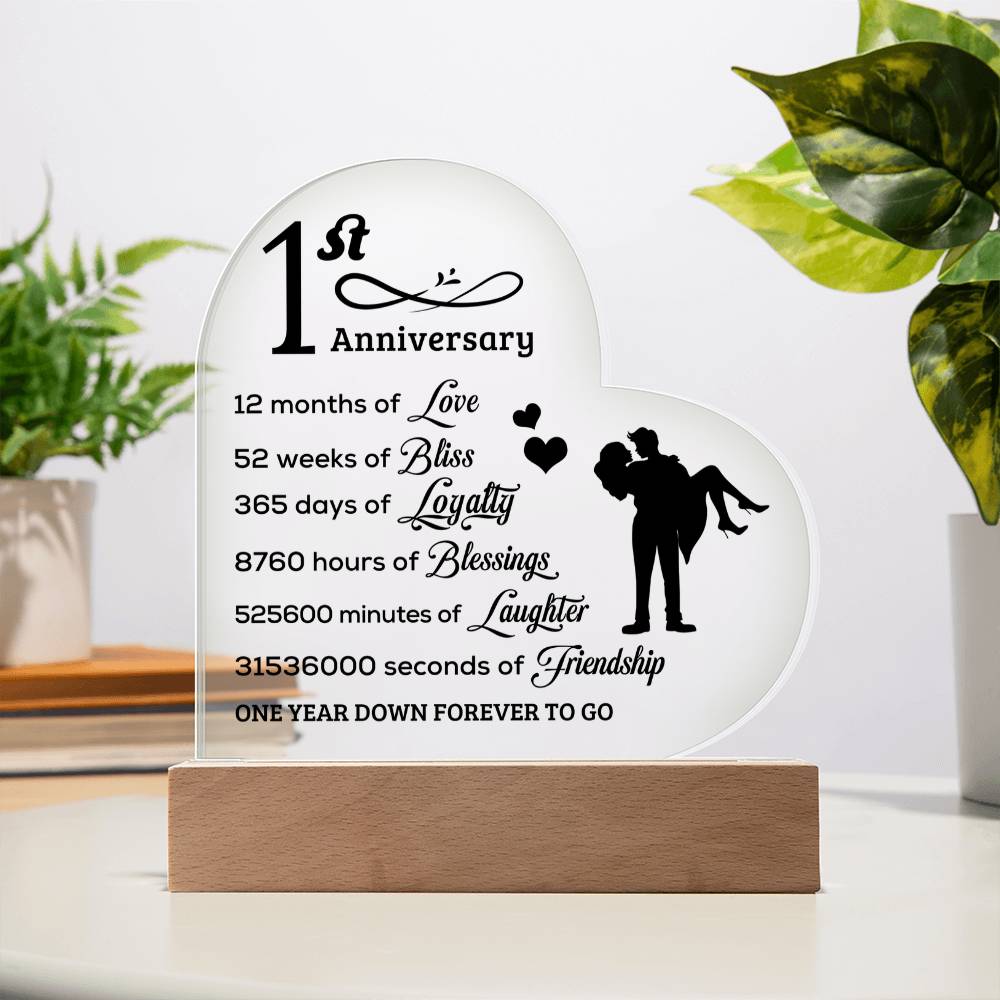 Happy 1st Anniversary Heart Plaque Forever Love