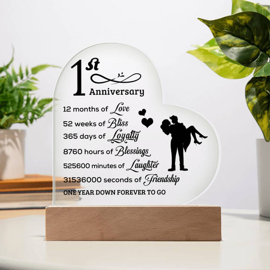 Happy 1st Anniversary Heart Plaque Forever Love