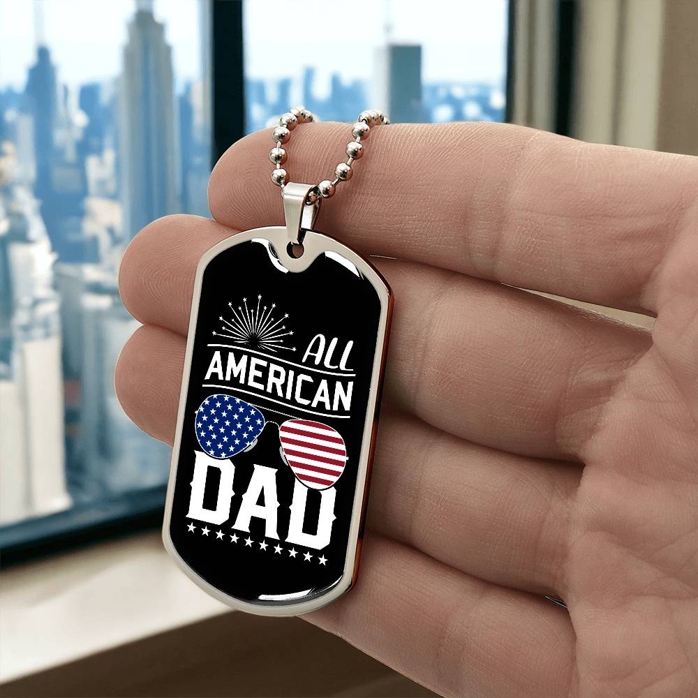 All American Dad Dog Tag Necklace with Engraving