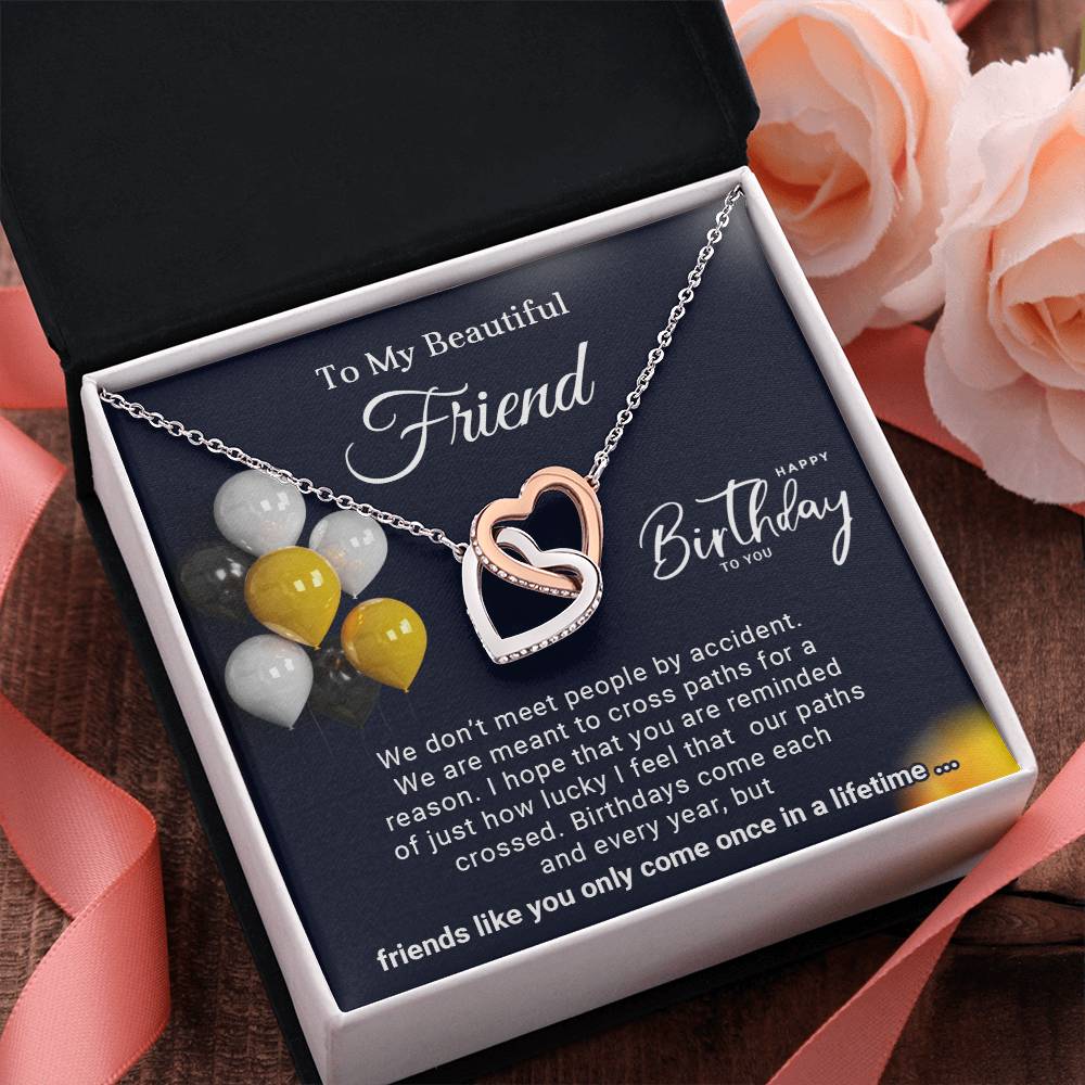 To My Beautiful Friend Interlocking Hearts Birthday Necklace (Yellow & White Gold Variants)