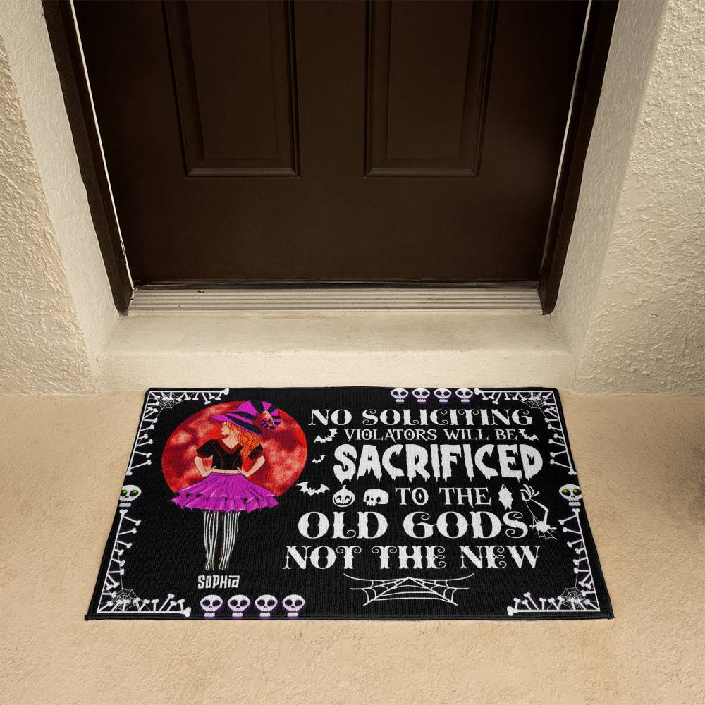Personalized Halloween Doormat, Custom No Soliciting Welcome Mat, Funny Witch Door Mat with Name, Scary Front Porch Halloween Decor