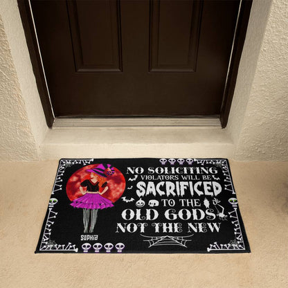 Personalized Halloween Doormat, Custom No Soliciting Welcome Mat, Funny Witch Door Mat with Name, Scary Front Porch Halloween Decor