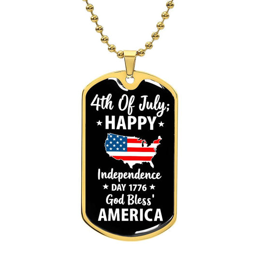 4th Of July Happy Independence Day 1776 God Bless America Dog Tag Necklace with Engraving