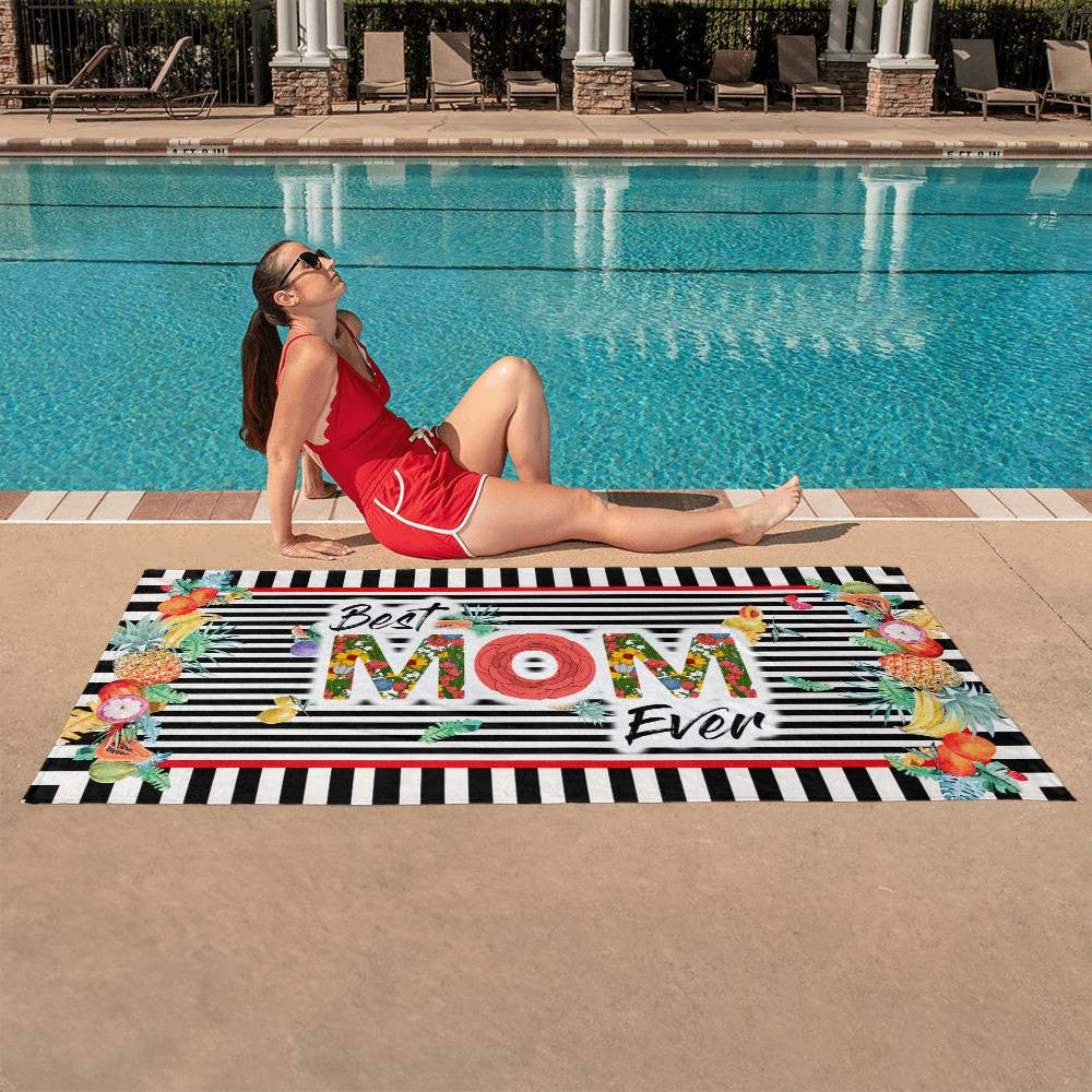 Beach Towel-Best Mom Ever Stripes and Fruit - YERTIZZ.COM