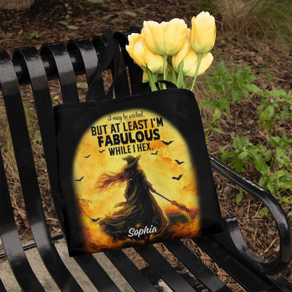 I May Be Wicked but at Least I’m Fabulous While I Hex” Halloween Tote Bag !