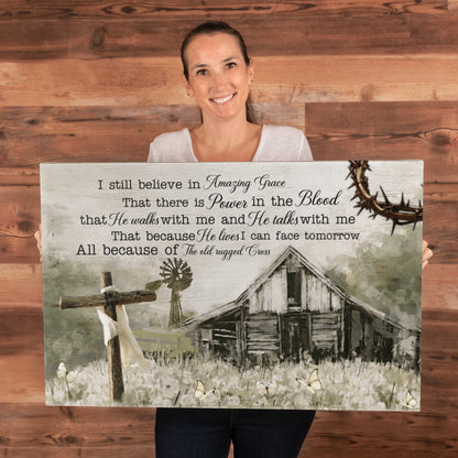 Amazing Grace Canvas Wall Art – Christian Farmhouse Faith Canvas with Inspirational Scripture Message