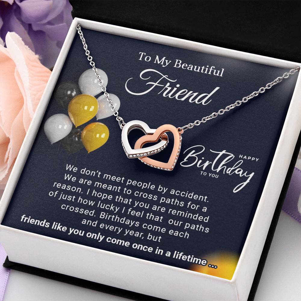 To My Beautiful Friend Interlocking Hearts Birthday Necklace (Yellow & White Gold Variants)