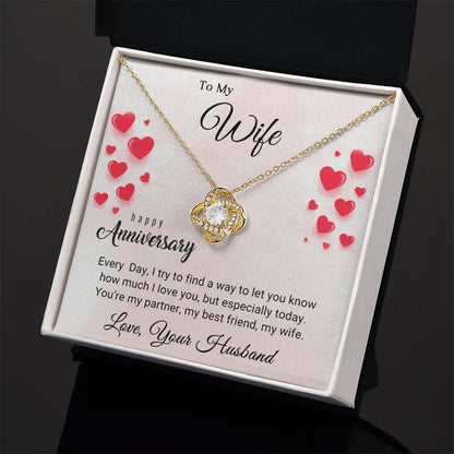 To My Wife Happy Anniversary Love Knot Necklace Gift (Yellow & White Gold Variants)