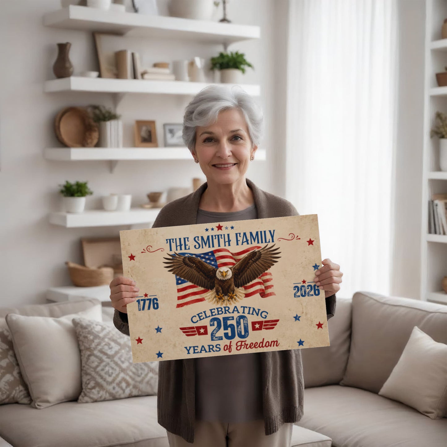 Personalized 250 Years of Freedom Gallery Wrapped Canvas – Custom Family Name Patriotic Eagle Wall Art
