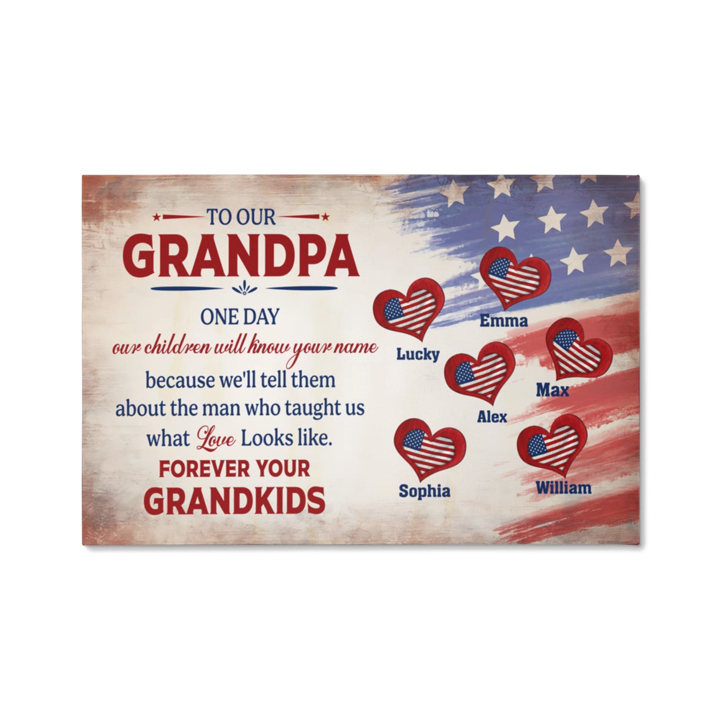 Personalized To Our Grandpa Canvas – Custom Grandkids Names Patriotic Family Wall Art