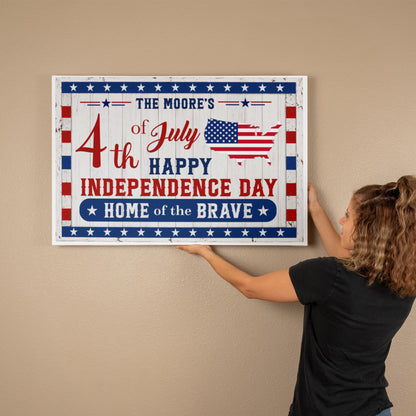 Personalized 4th of July Gallery Wrapped Canvas – Custom Family Name Independence Day Wall Art