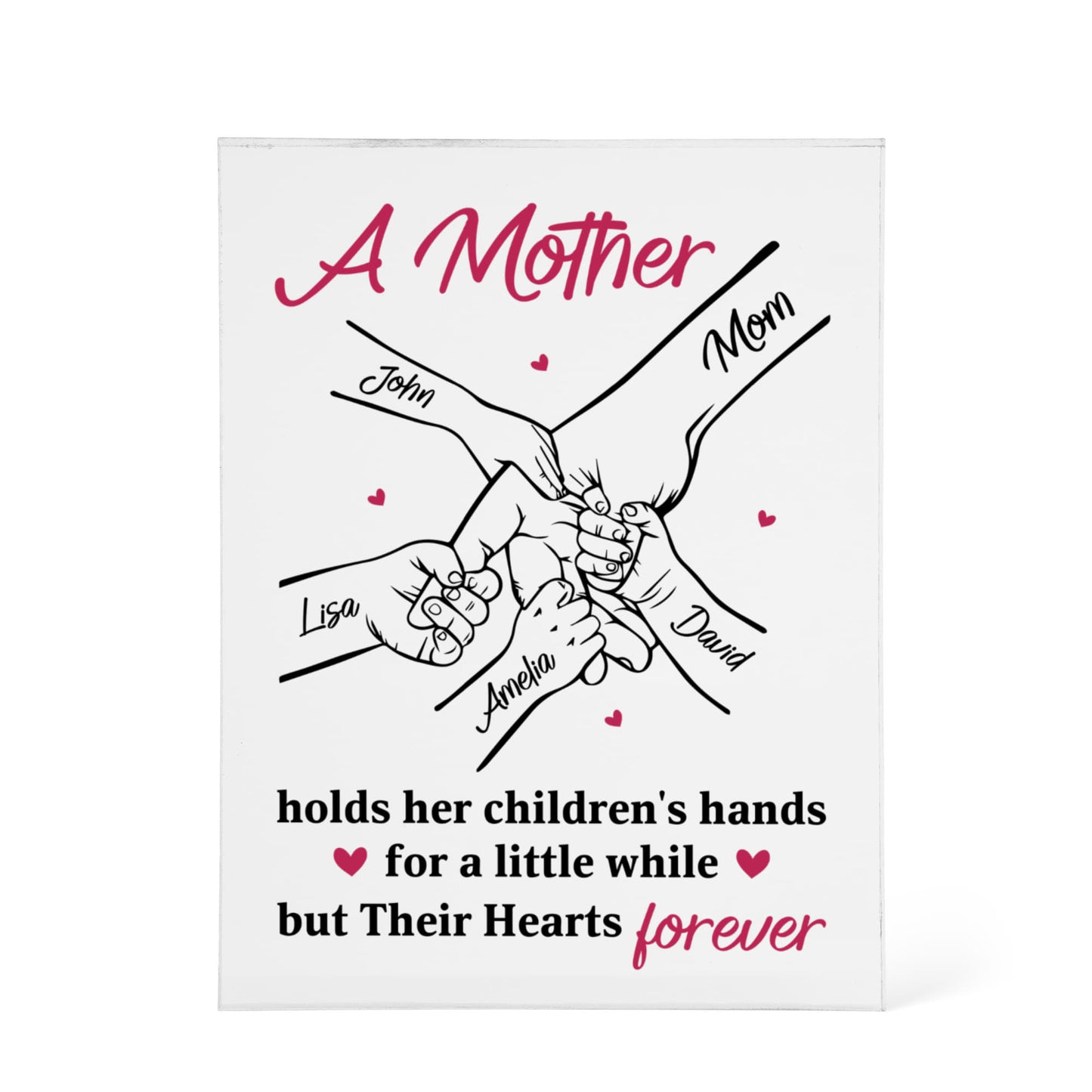 Personalized Mother Acrylic Plaque – Custom Names Family Hands Gift for Mom, Mother’s Day Love Keepsake from Kids