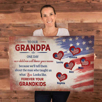 Personalized To Our Grandpa Canvas – Custom Grandkids Names Patriotic Family Wall Art