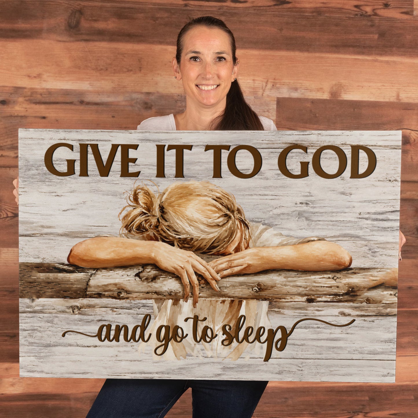 Give It to God and Go to Sleep Canvas Wall Art – Christian Faith Inspirational Farmhouse Decor