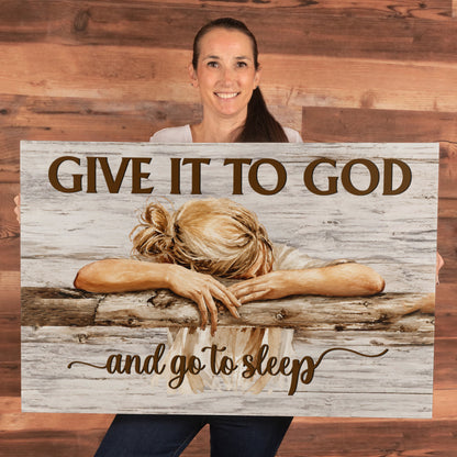 Give It to God and Go to Sleep Canvas Wall Art – Christian Faith Inspirational Farmhouse Decor