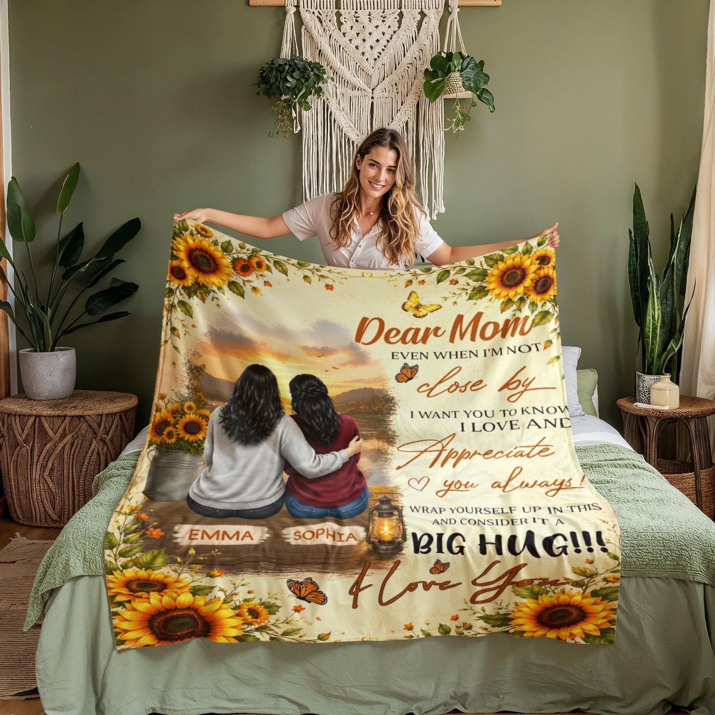 Personalized Daughter Fleece Blanket | Dear Mom I Love You Sunflower Blanket | Custom Names Mother Daughter Throw | Birthday, Mother's Day & Christmas Gift