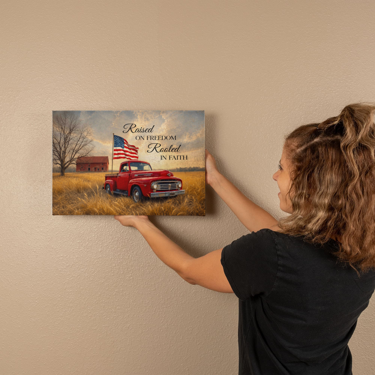 Personalized Rustic American Farm Canvas – Custom Family Name Patriotic Country Wall Art