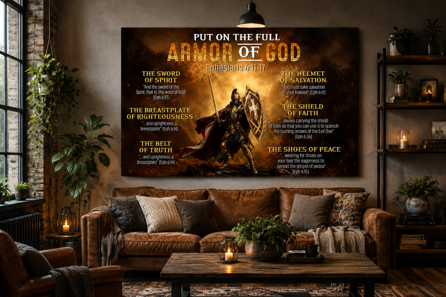 Armor of God Canvas Wall Art – Ephesians 6:11-17 Christian Warrior Scripture Decor