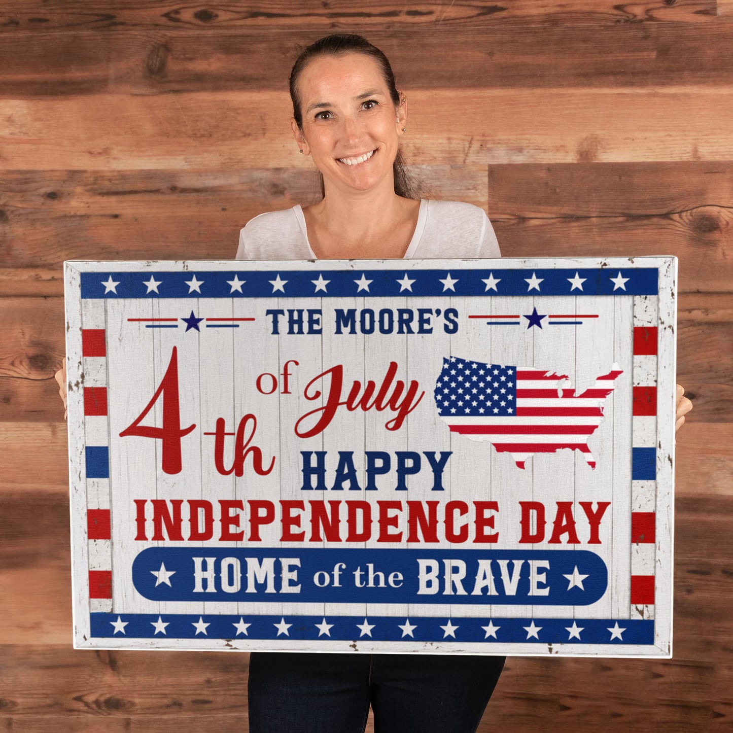 Personalized 4th of July Gallery Wrapped Canvas – Custom Family Name Independence Day Wall Art
