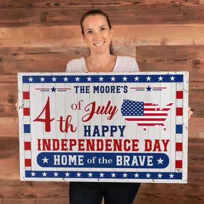 Personalized 4th of July Gallery Wrapped Canvas – Custom Family Name Independence Day Wall Art