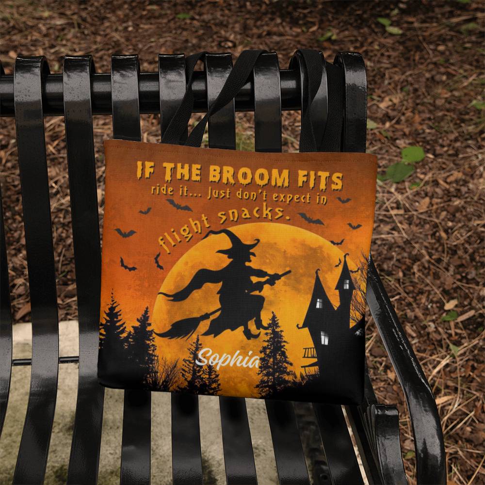 Custom Witch Tote Bag –  Halloween Tote with Full Moon & Flying Witch !
