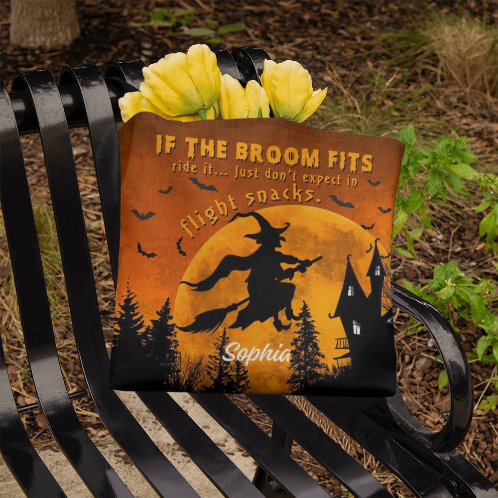 Custom Witch Tote Bag –  Halloween Tote with Full Moon & Flying Witch !