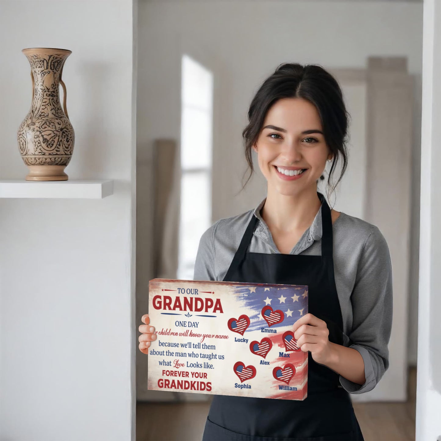 Personalized To Our Grandpa Canvas – Custom Grandkids Names Patriotic Family Wall Art