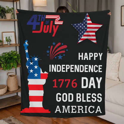 Happy Independence 1776 Day God Bless America 4th of July Jersey Fleece Blanket 50" x 60"