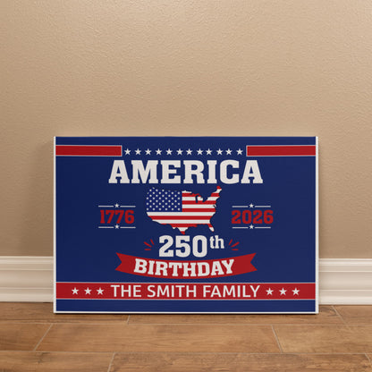 Personalized America 250th Birthday Gallery Wrapped Canvas – Custom Family Name Patriotic Wall Art