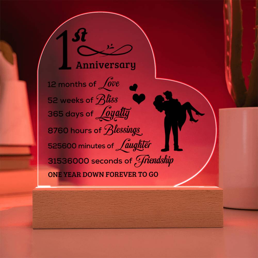Happy 1st Anniversary Heart Plaque Forever Love