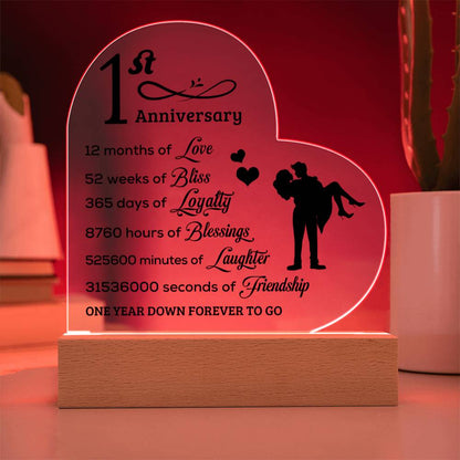 Happy 1st Anniversary Heart Plaque Forever Love