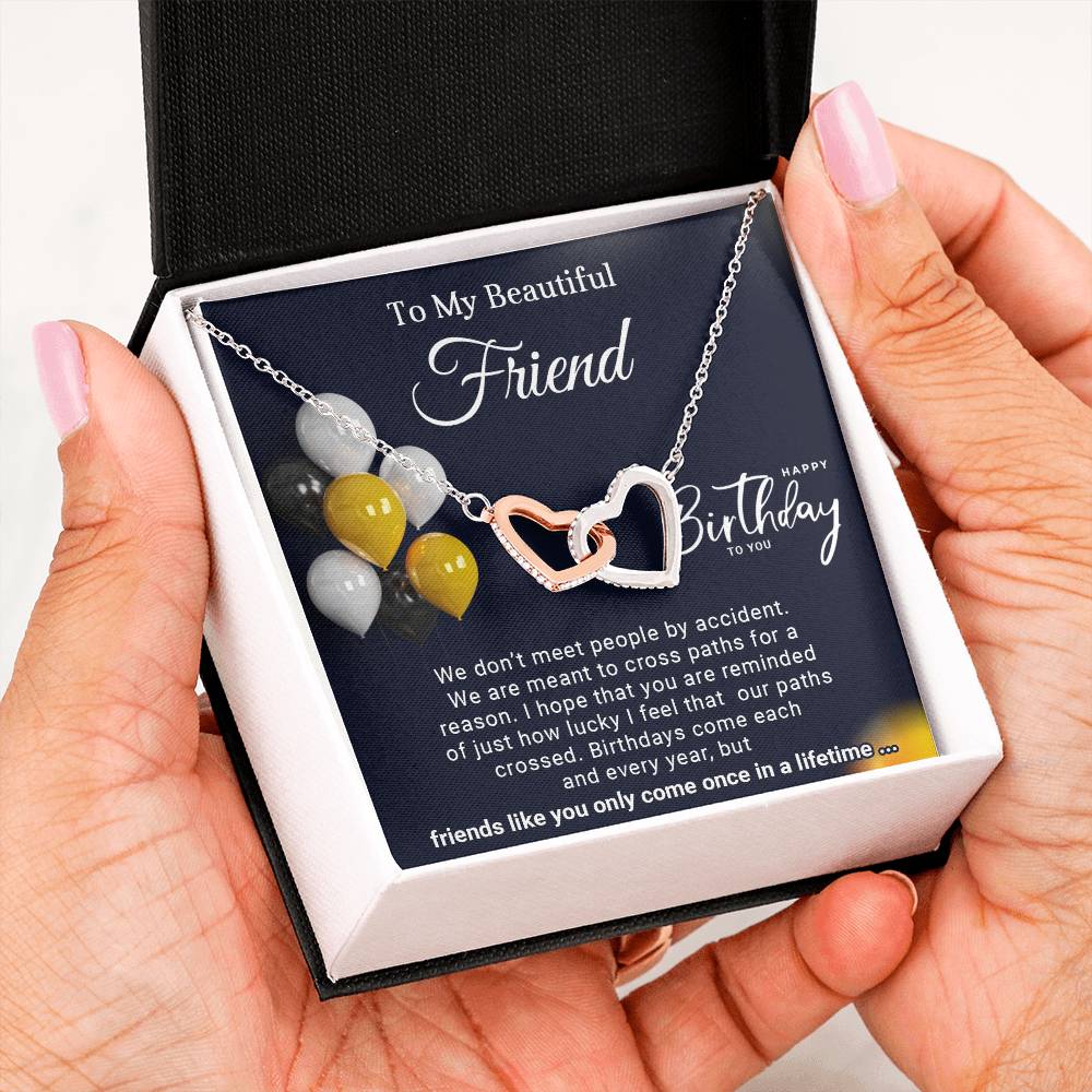 To My Beautiful Friend Interlocking Hearts Birthday Necklace (Yellow & White Gold Variants)
