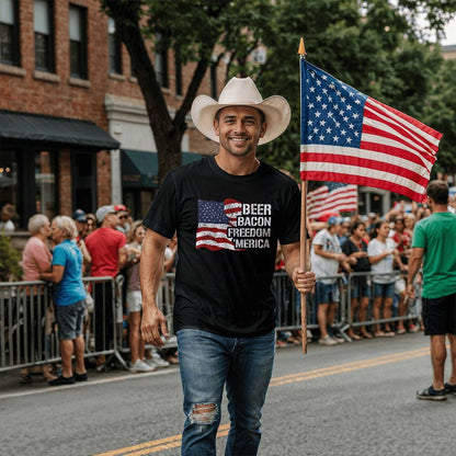 Beer Bacon Freedom Merica 4th Of July Funny USA T-Shirt