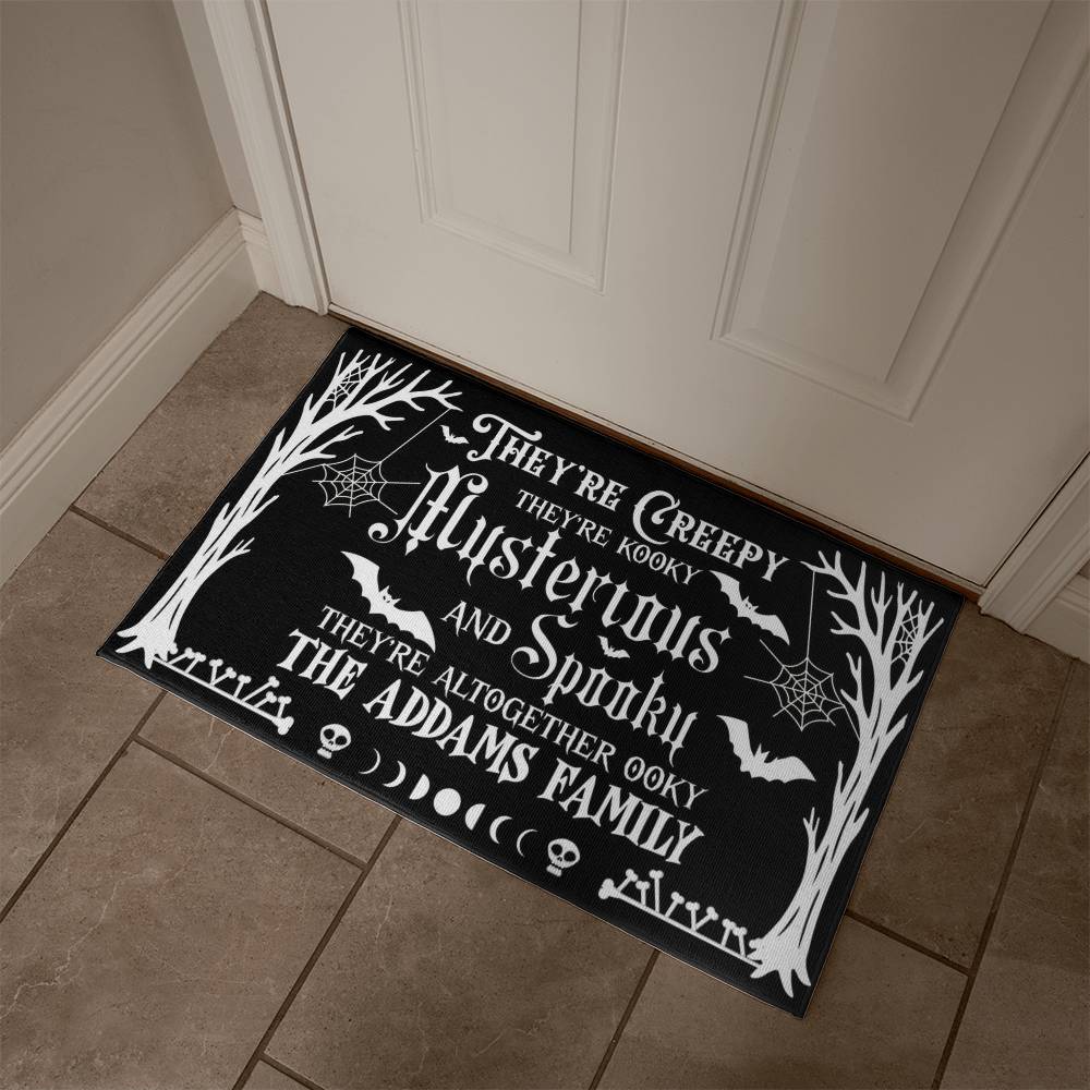 Personalized Halloween Doormat, Custom Creepy & Spooky Welcome Mat with Family Name, Funny Addams Family Inspired Door Mat for Porch Decor